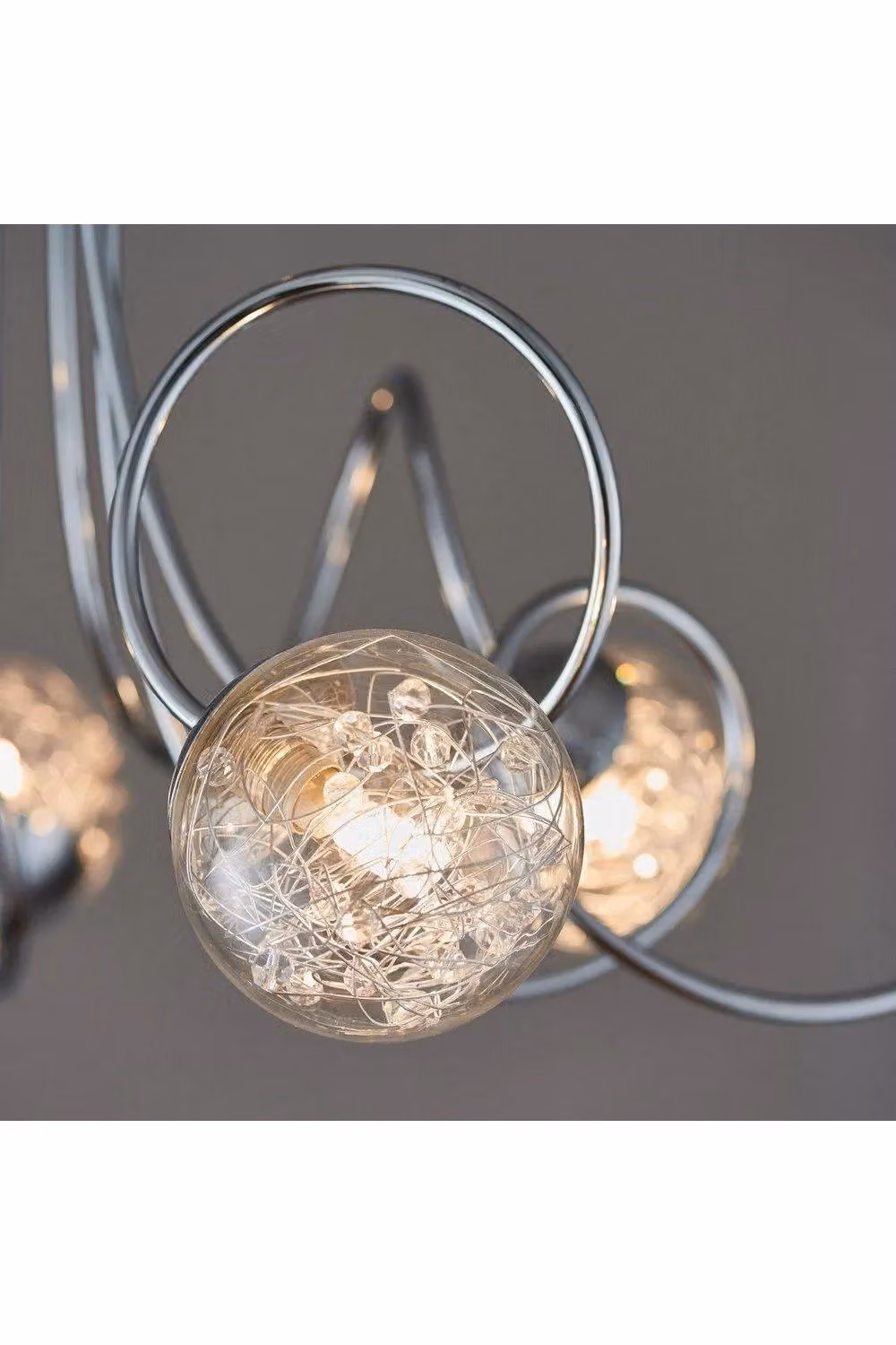 Netlighting Auria LED 6 Light Semi Flush Ceiling Light in Chrome and Grey with Wire Bead Shade and G9 Bulbs – 2