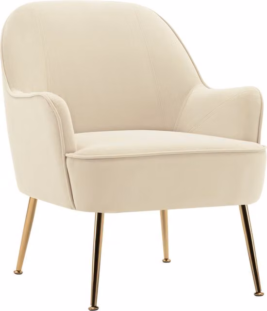 Modern White Velvet Tub Armchair with Gold Accents