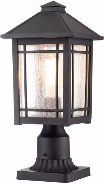 Quoizel Cedar Point Outdoor Pedestal Lantern in Black with Transparent Glass, IP44 Rated