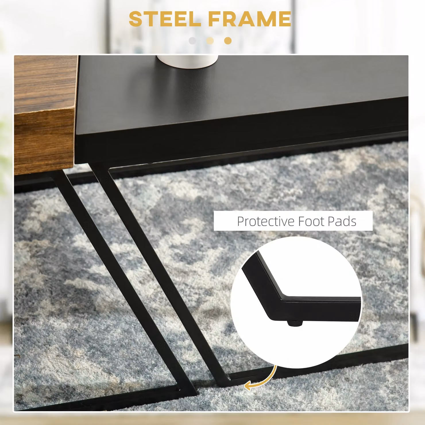 HOMCOM Industrial Geometric Coffee Table Set of 2 in Brown and Black – 5