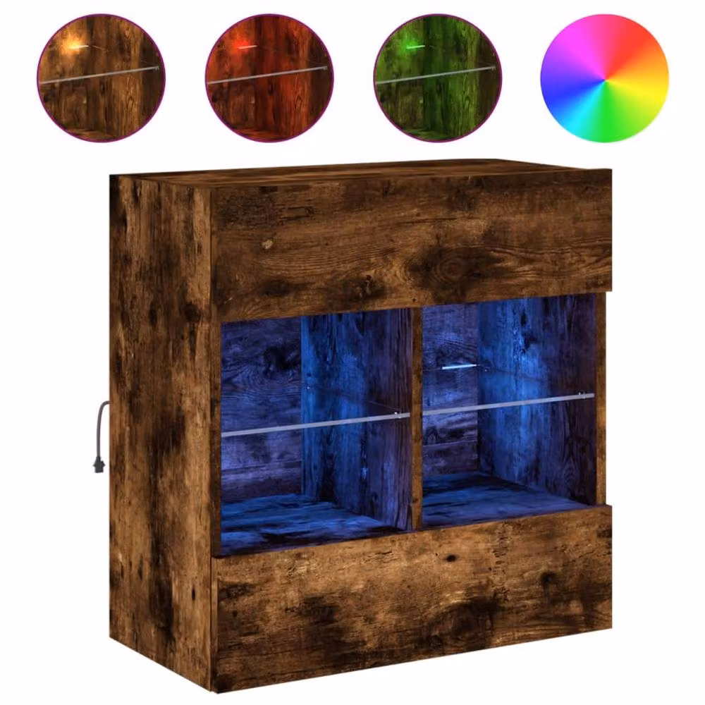 Berkfield Home TV Wall Cabinet with LED Lights in Smoked Oak Brown, W/D/H: 58.5 x 30 x 60.5 cm – 3