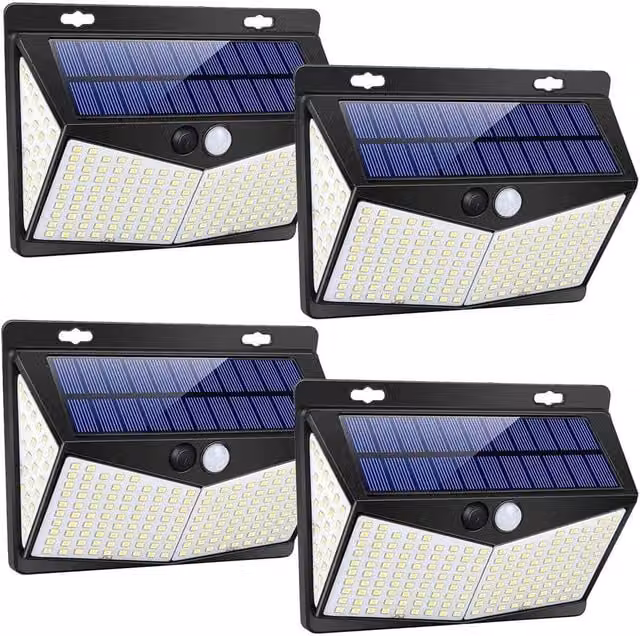 FLAVORA 4 Pack Solar LED Outdoor Garden Security Wall Lights with PIR Motion and Dusk Sensors in Black – 1