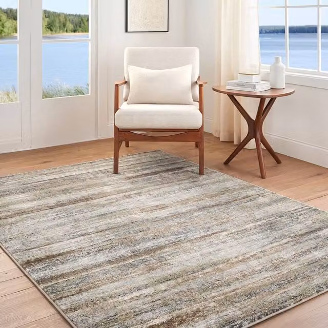 Livabliss Avellino Abstract Modern Marble High Pile Living Room Rug in Grey, Beige and Blue, W: 200 cm, D: 280 cm