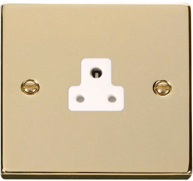 SE HOME Polished Brass 1 Gang 2A Round Pin Socket with White Plate