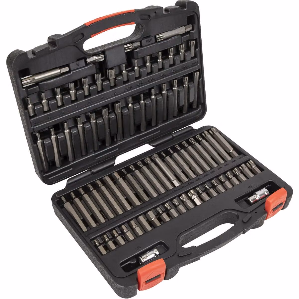 Loops 74pc TRX-Star Socket Bit Set with Security, Hex, Spline and Ribe Bits in Chrome Vanadium Steel, 3/8" and 1/2" Sq Drive, Multicolour – 3