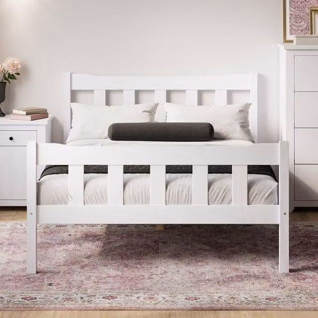 LPD Home Havana Modern Double Bed Frame in White Solid Pine, W/D/H: 140 x 200 cm
