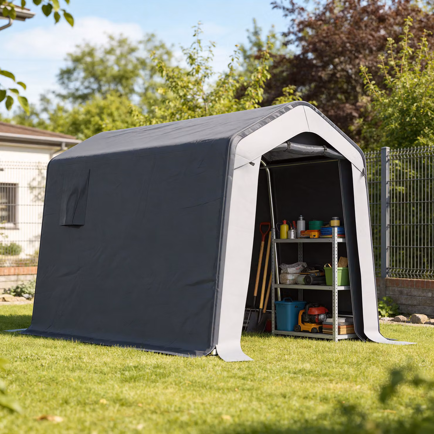 Outsunny Grey Waterproof Garden Storage Shed Tent with Single Door and Side Vent, W/D/H: 240 x 180 x 203 cm – 9