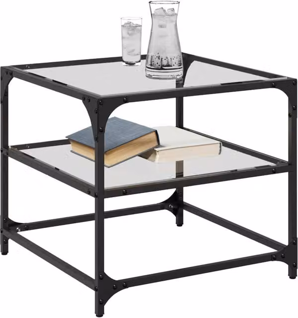 Berkfield Home Set of 2 Nested Square Coffee Tables with Transparent Glass Tops, W/D/H: 50 x 50 x 45 cm and 50 x 50 x 40 cm