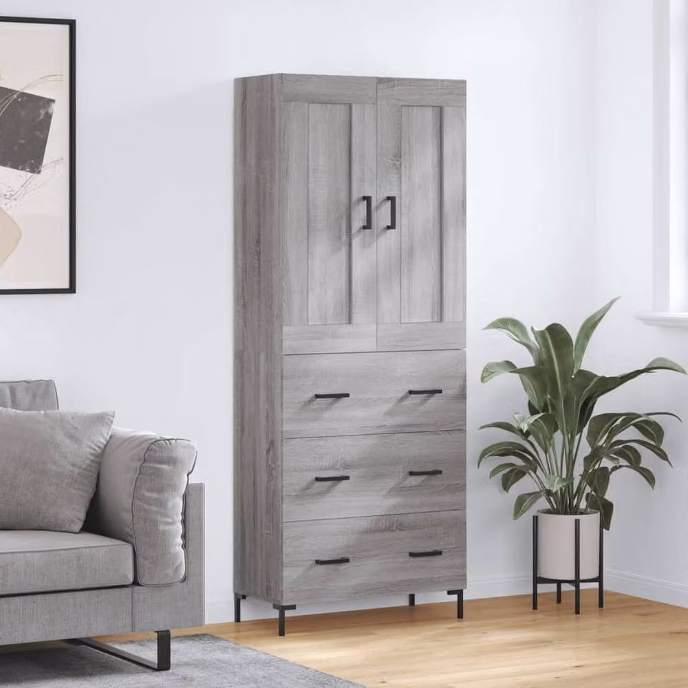Berkfield Home Modern Grey Sonoma Highboard with Hinged Doors and Internal Shelves, W/D/H: 69.5 x 34 x 180 cm – 2