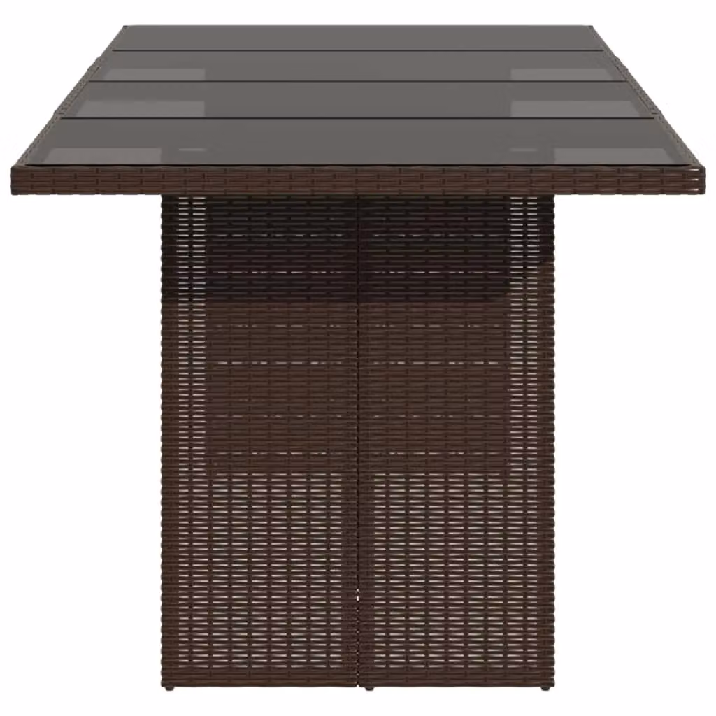Berkfield Home Modern Brown Poly Rattan Garden Table with Glass Top, W/D/H: 190 x 80 x 75 cm – 4