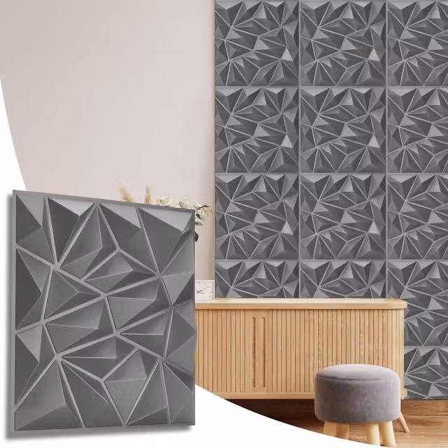 NOVECRAFTO 3D Diamond Design PVC Wall Panels, Grey Silver, W: 50 cm x H: 50 cm
