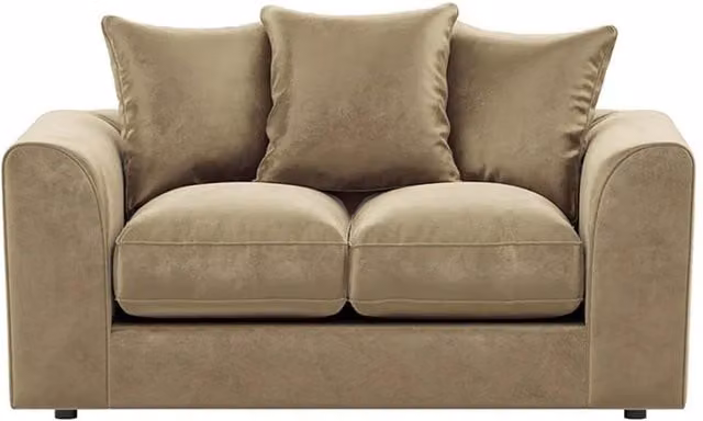 Furnishings For Less UK Brooklyn 2 Seater Sofa in Beige Plush Velvet Fabric with Scatter Cushions
