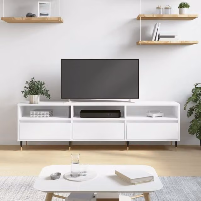 Berkfield Home Modern White Matt TV Cabinet W: 150 cm, D: 30 cm, H: 44.5 cm – 1