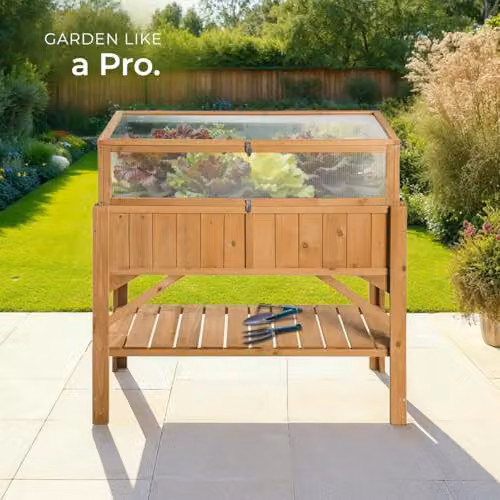 tectake Raised Garden Bed with Cold Frame and Shelf in Brown, Made of Weather-Resistant Pinewood with Polycarbonate Lid, W/D/H: 119 x 57 x 90 cm – 6