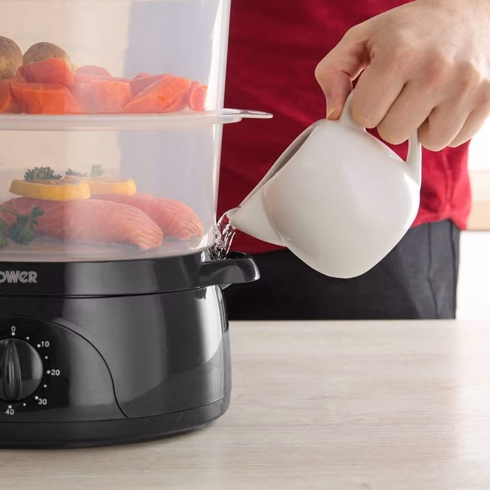 Tower 9L Three Tier Food Steamer in Black with Transparent Glass Lids – 3