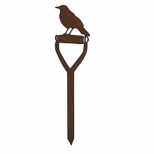 RUSTIC WAREHOUSE NORFOLK Blackbird on a Spade Metal Garden Decoration in Black and Brown