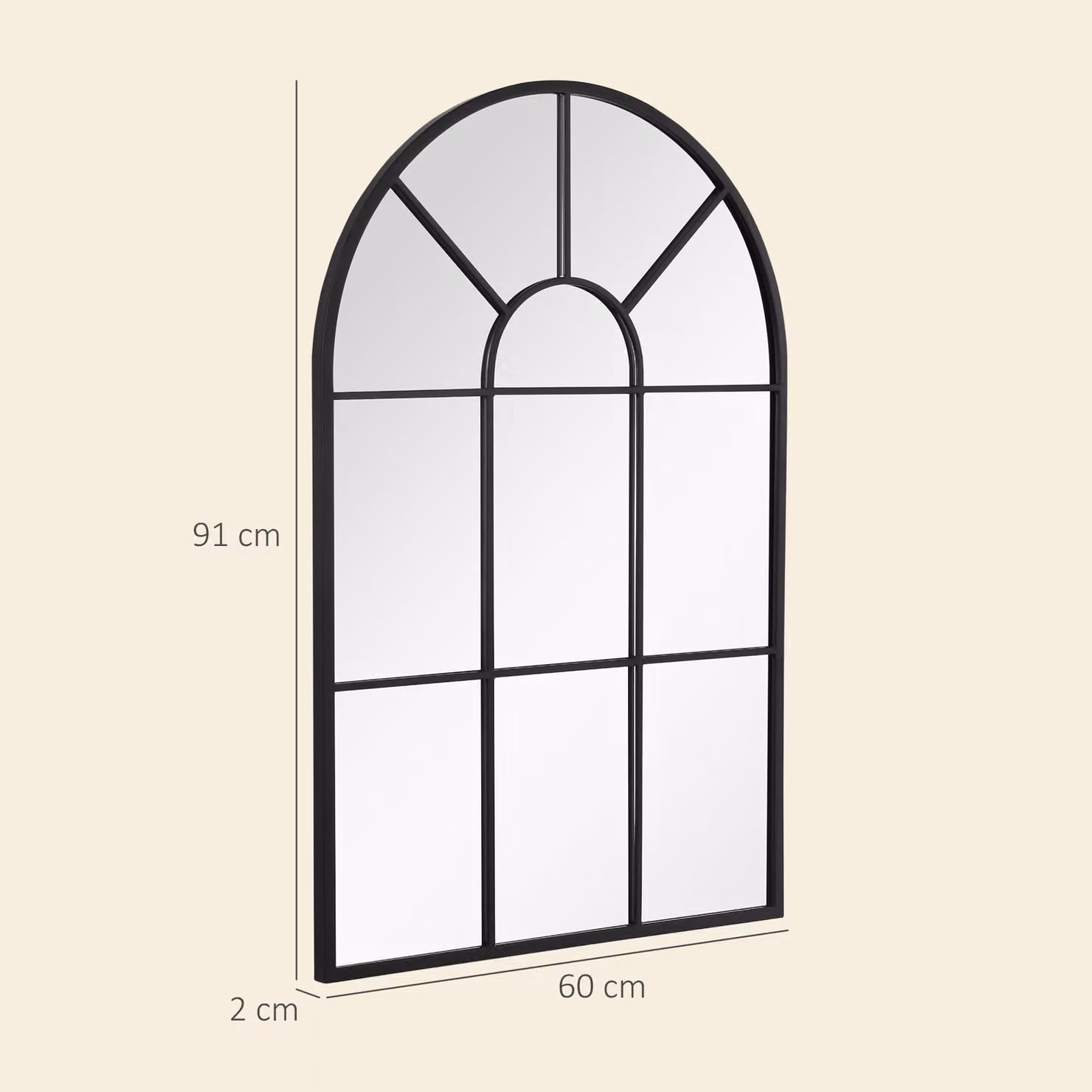 HOMCOM Modern Arched Wall Mirror in Black, H 91 cm x W 60 cm – 2