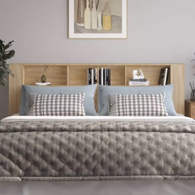 Berkfield Home Headboard Cabinet in Sonoma Oak and Brown with Integrated Bedside Shelf, W: 220 cm, D: 18.5 cm, H: 104.5 cm – 1