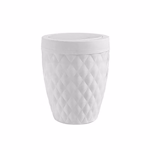 Addis Diamond Style Round Swing Lid Bathroom Bin, White, W/D/H: 22.5 x 22.5 x 29 cm