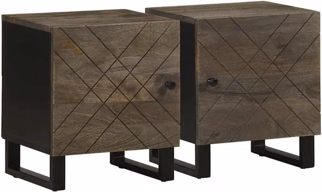 Berkfield Home Set of 2 Black Solid Mango Wood Bedside Cabinets, W: 40 cm, D: 33 cm, H: 46 cm – 1