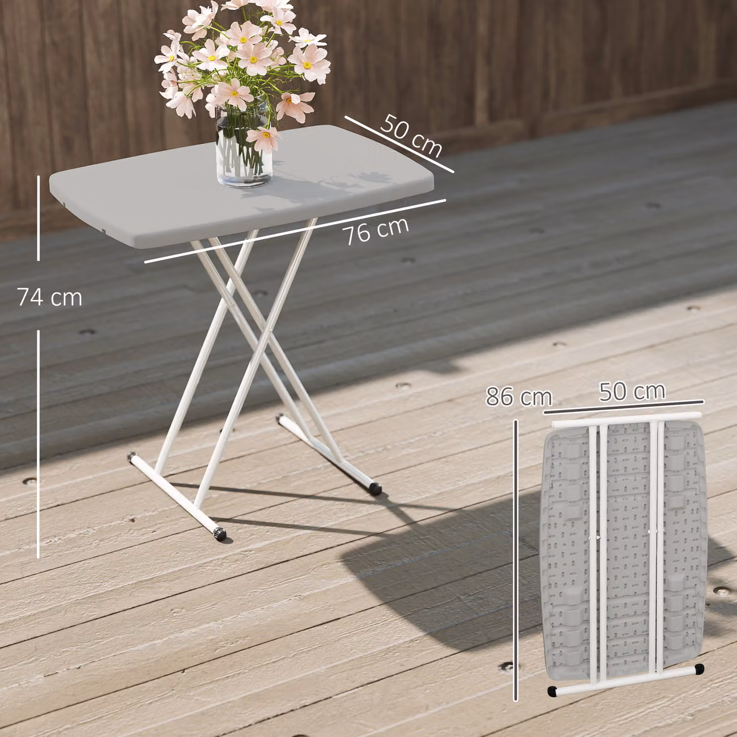 Outsunny Height Adjustable Folding Coffee Table with Rectangular HDPE Top in Charcoal Grey – 3