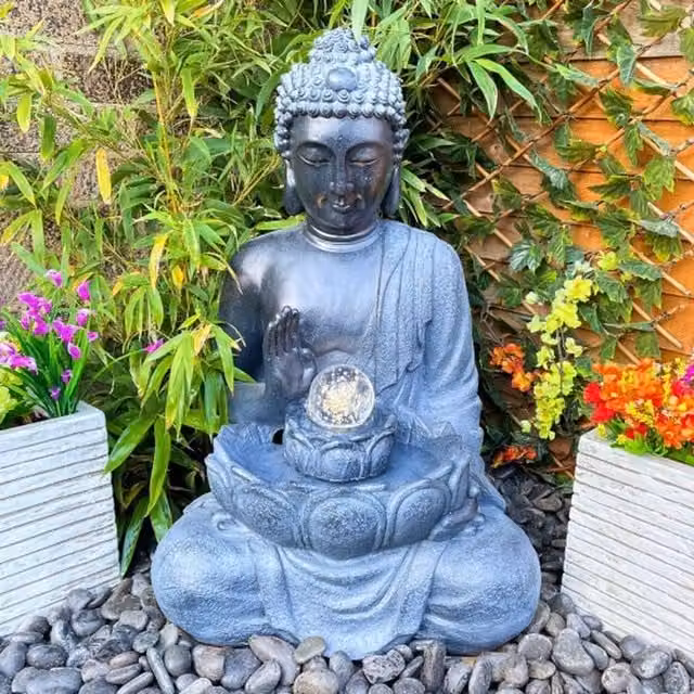 Tranquillity Water Features Gautama Oriental Solar Water Feature in Grey Resin