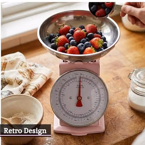 Premier Housewares Pink and Silver Retro Manual Kitchen Scale with Analogue Display, 5kg Capacity – 2
