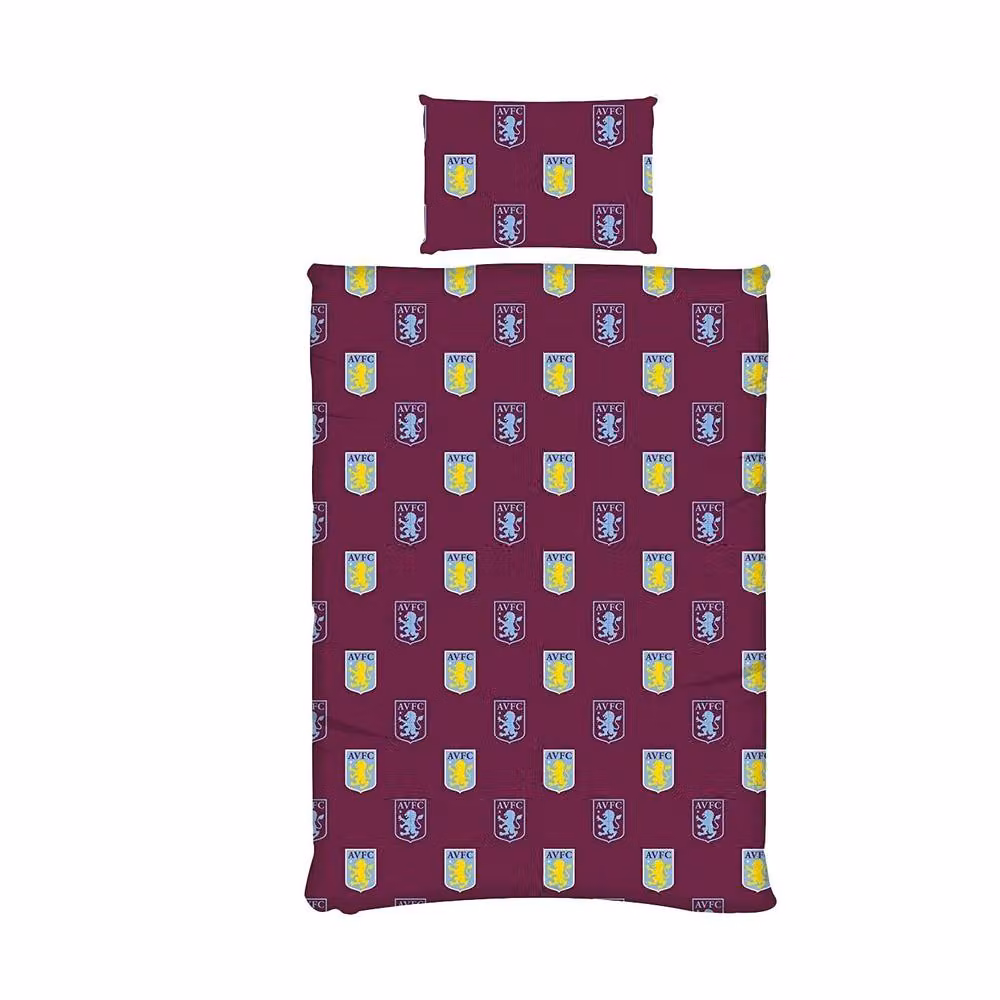 Aston Villa FC Pulse Reversible Duvet Cover and Pillowcase Set in Red, W: 90 cm, L: 200 cm – 2