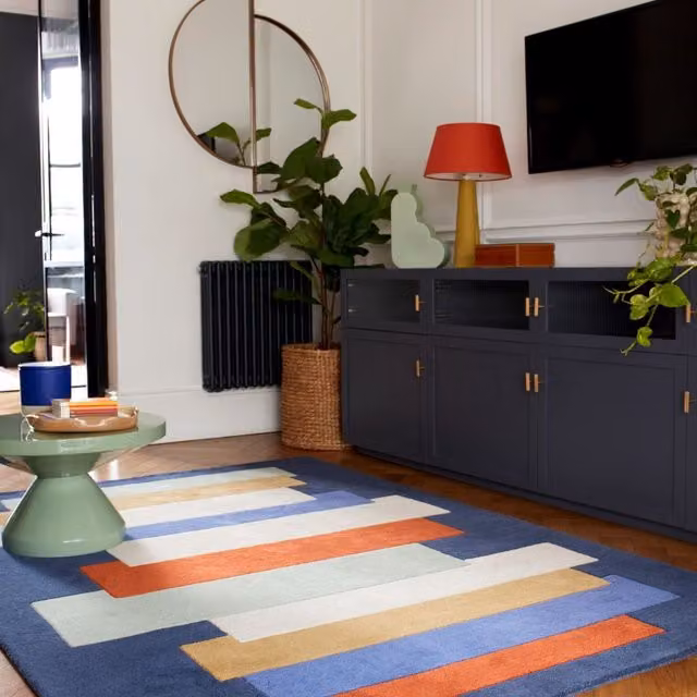 The Rug Shop UK Geometric Multicolour Wool Area Rug, W: 160 cm, D: 230 cm