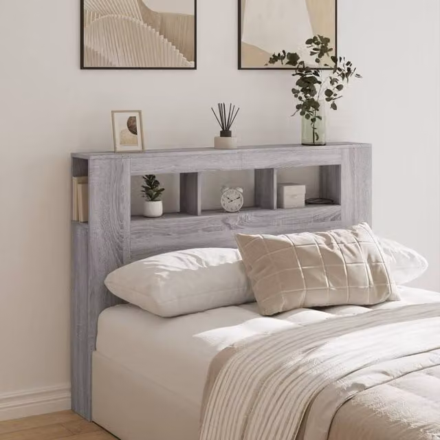 Berkfield Home Grey Sonoma LED Headboard with Integrated Lighting and Shelf, W: 140 cm, D: 18.5 cm, H: 103.5 cm