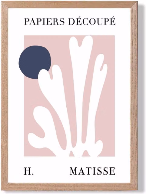 ARTZE Matisse Floral Cutout Pink and Blue Framed Print with Navy Oak Frame