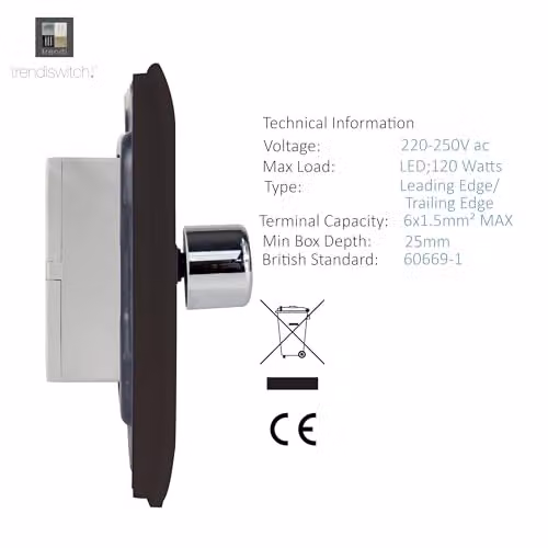 Trendi Modern 1 Gang 2 Way 120w LED Dimmer Switch in Dark Brown – 3