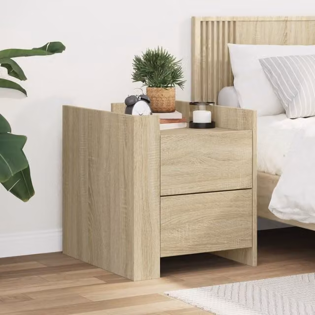 Berkfield Home Sonoma Oak Bedside Cabinet in Brown, W/D/H: 45 x 50 x 50 cm