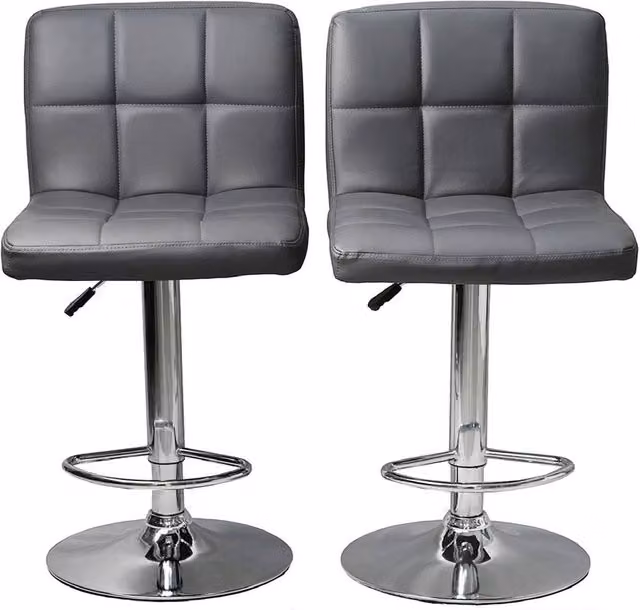 Havendro Dark Grey Faux Leather Swivel Bar Stools with Metal Base