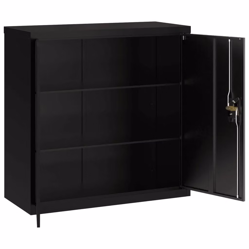 Berkfield Home Black Metal File Cabinet with Hinged Doors and Lock, W/D/H: 90 x 40 x 90 cm – 3