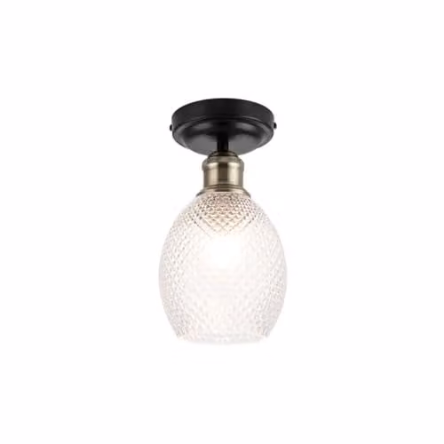 Cosylyte Auburn Classic Faceted Glass Ceiling Flush Light, Matt Black and Gold, W/D/H: 13 x 13 x 23.5 cm, IP44, E27