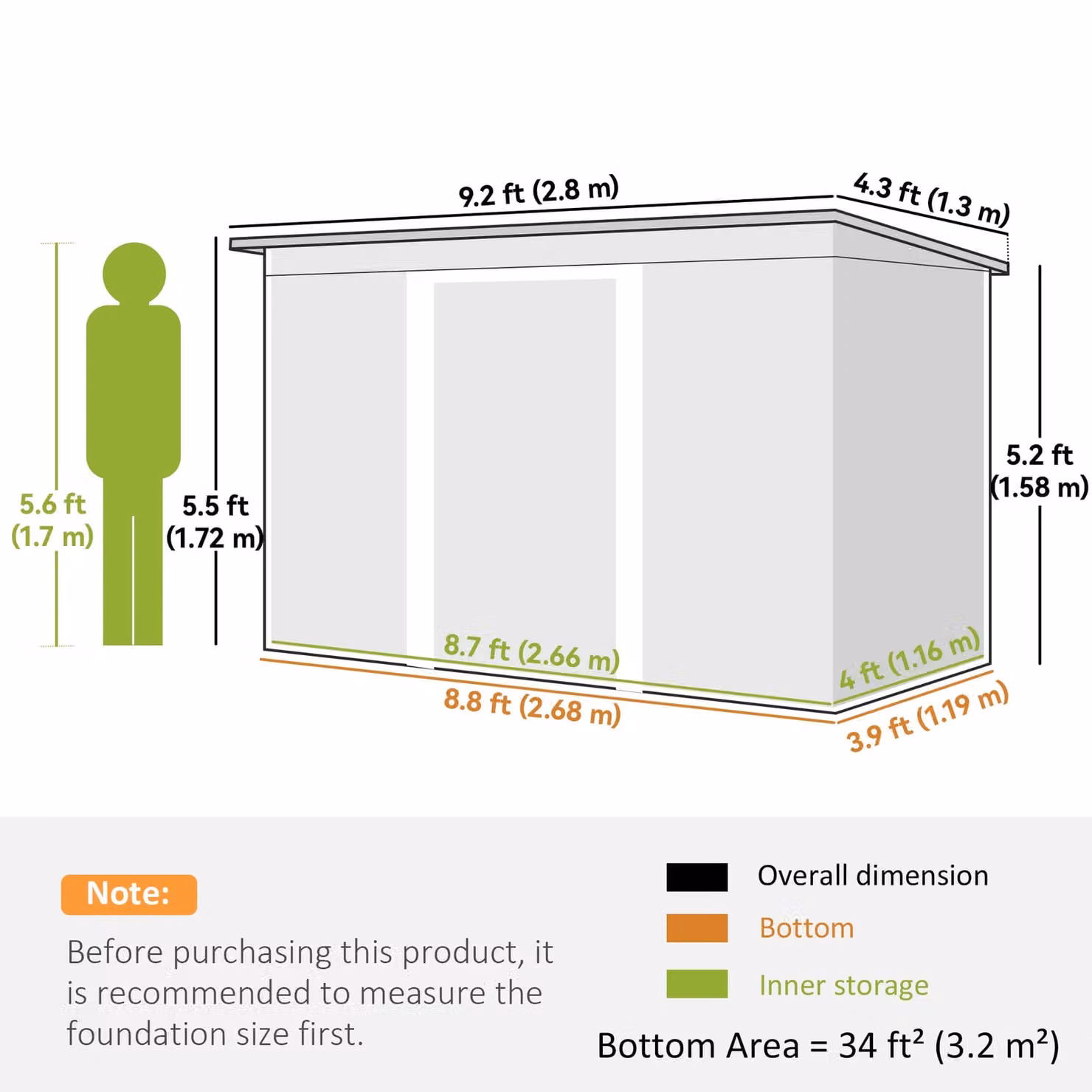 Outsunny Green Metal Garden Storage Shed with Double Doors and Window, W/D/H: 274.32 x 121.92 x 158 cm – 4
