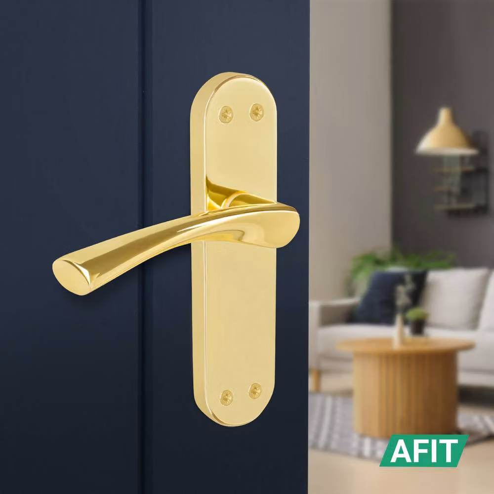 AFIT Polished Brass Twist Door Handle and Latch Set with Backplate, Gold, 1 Pair – 4