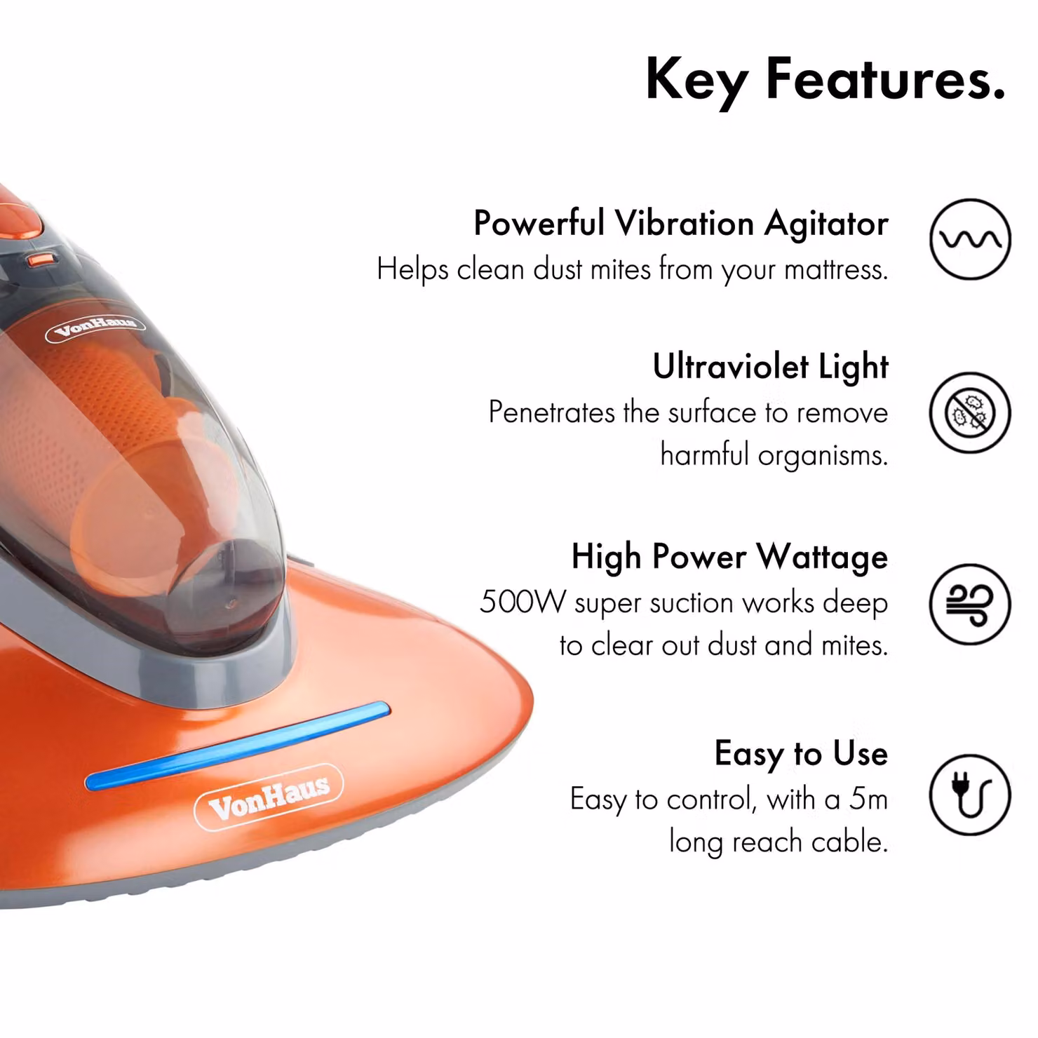 VonHaus Handheld UV Vacuum Cleaner with HEPA Filter and Tapping Vibration in Orange – 2