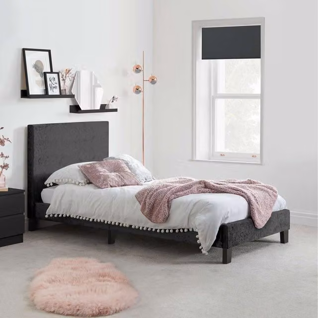 Sleepsoul Paris Bed Frame and Mattress Set in Black Velvet Fabric, Single, W/D/H: 90 x 190 cm
