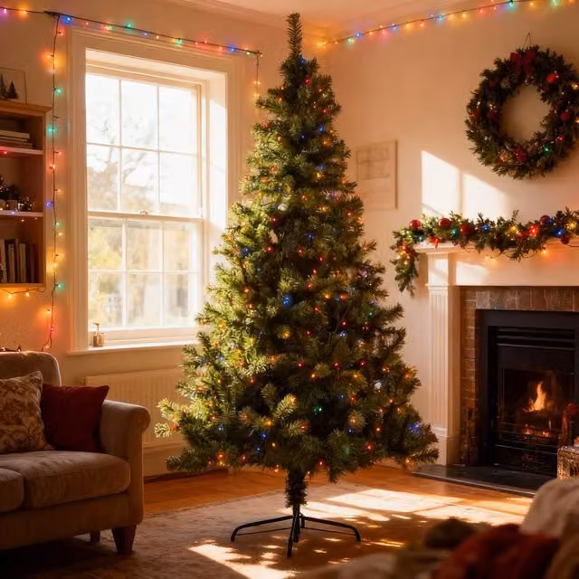 Shatchi 7ft Alaskan Pine Christmas Tree with Multicolour LED Lights in Green – 1
