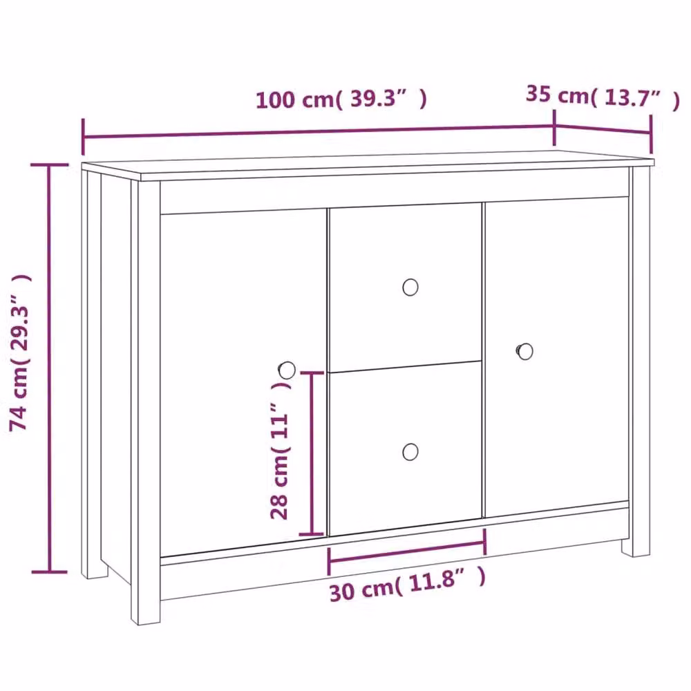 Berkfield Home Grey Solid Wood Pine Sideboard, W/D/H: 100 x 35 x 74 cm – 5