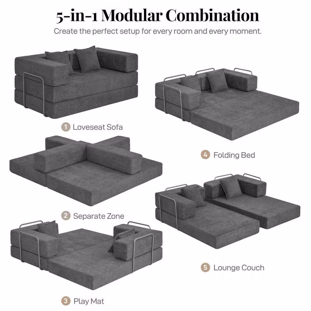 FORGEVIO Grey 2 Seater L-Shape Sectional Sofa Bed with Sleeping Function – 4