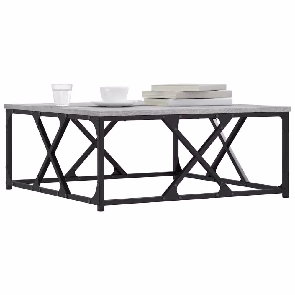 Berkfield Home Grey Sonoma Coffee Table with X-Frame Metal Base, W/D/H: 70 x 70 x 30 cm – 3