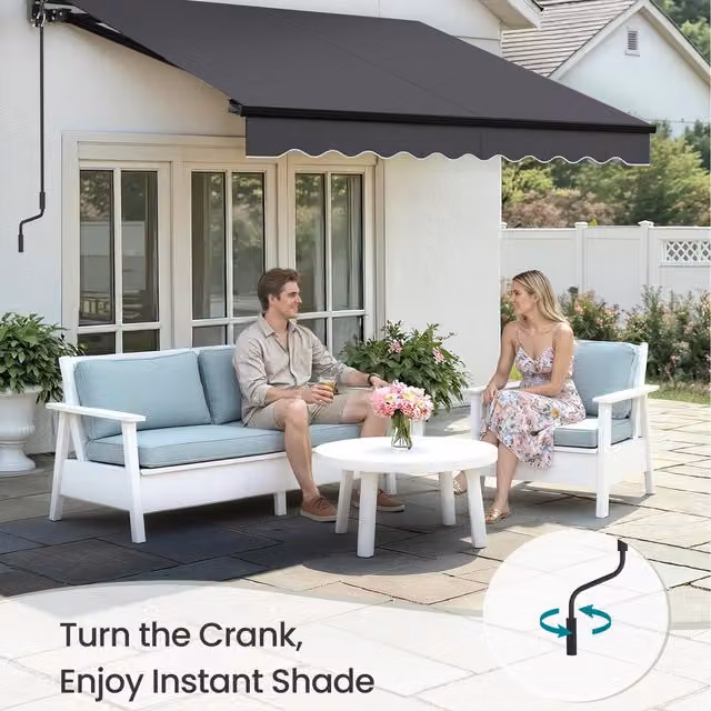SONGMICS Retractable Grey Patio Awning with UPF 50+ Protection, W: 300 cm, D: 250 cm