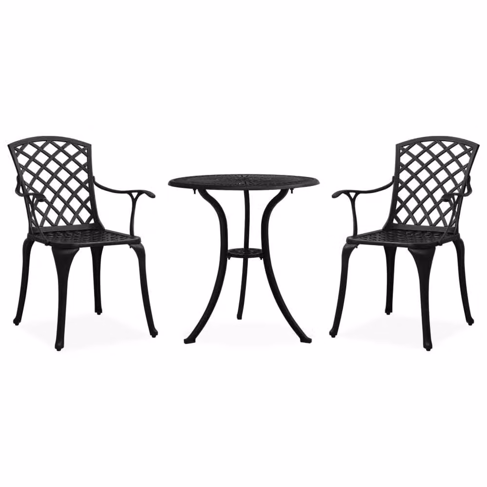 Berkfield Home Beautiful 3 Piece Cast Aluminium Bistro Set in Black – 2