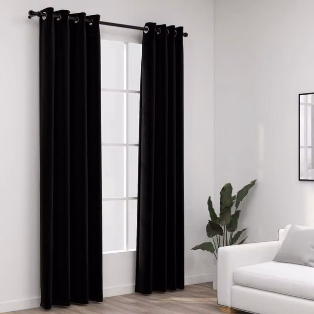 Berkfield Linen-Look Blackout Curtains with Eyelets, 2 Pack, Black, W: 140 cm, H: 245 cm – 1