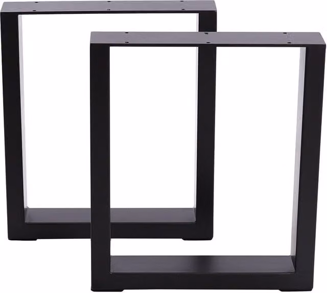 Living and Home Set of 2 Industrial Heavy Duty Rectangular Iron Table Legs in Matt Black