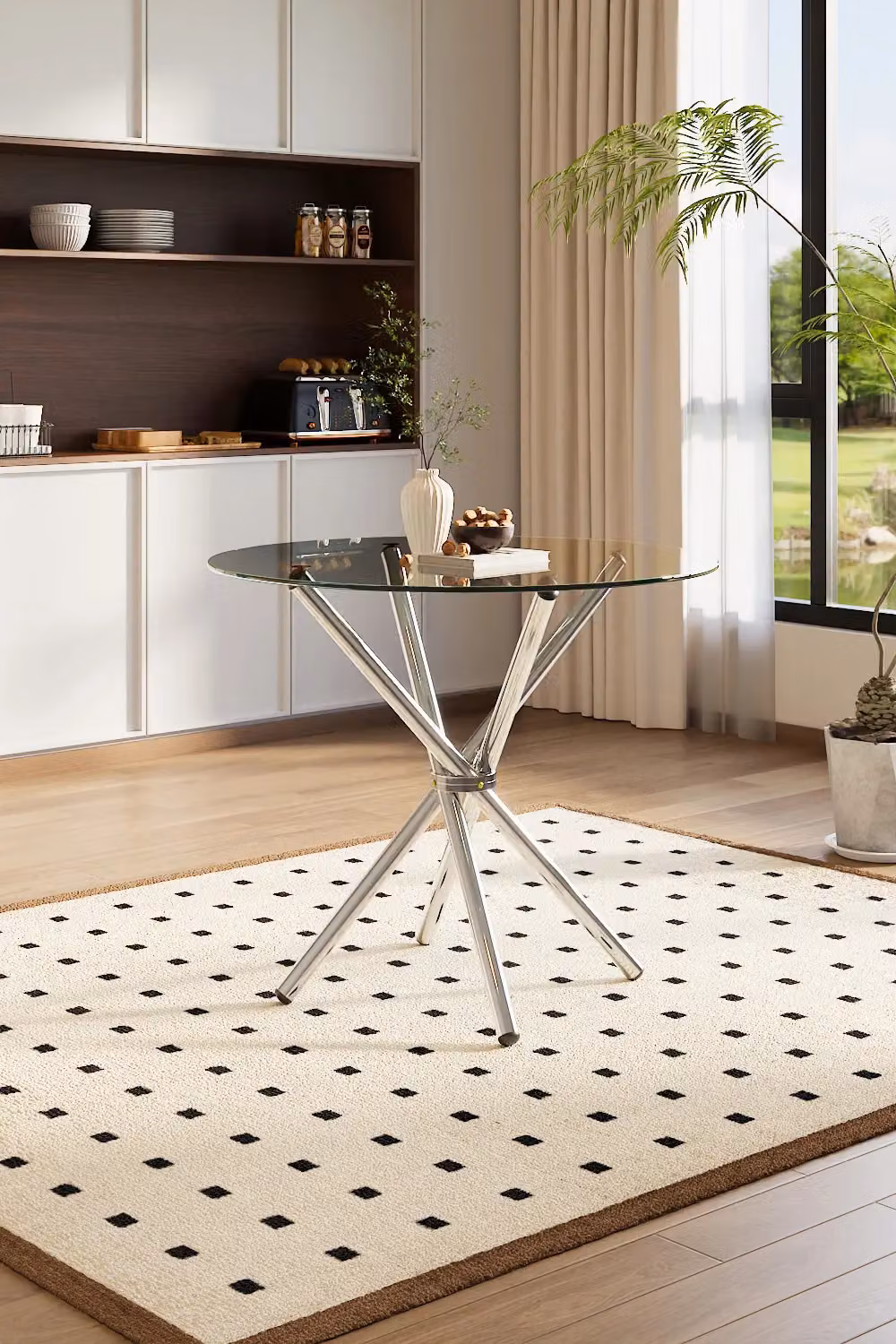 Living and Home Crossover Round Tempered Glass Dining Table in Transparent, Dia: 88 cm, H: 75 cm – 2