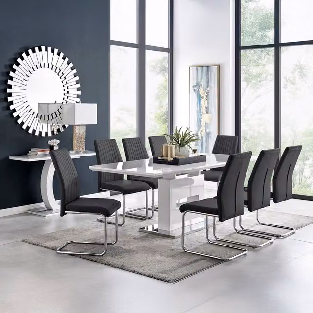 FurnitureboxUK Arezzo Large Extending Dining Table with 8 Lorenzo Chairs in Black